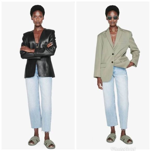 Revolve Anine Bing Lizzie Lamb Leather Slides in Green Khaki Sandals - Picture 2 of 11